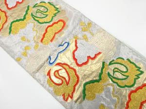 アンティーク　桐に鶴・菊模様織り出し袋帯（着用可）